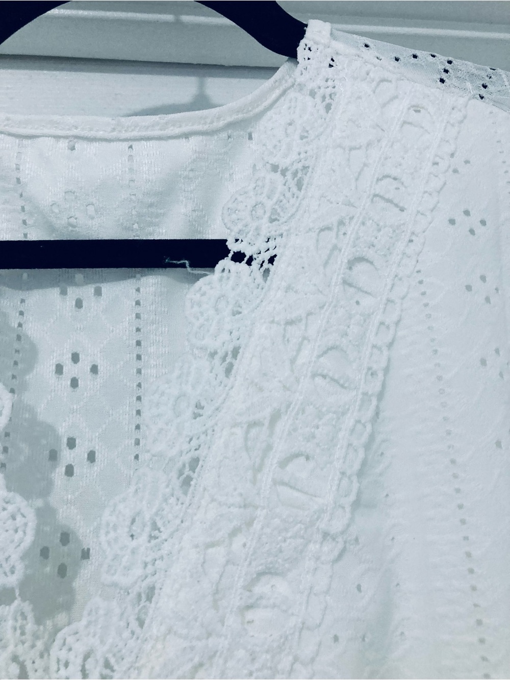 Women’s White Eyelet Midi Dress with Ruffle Sleeves - Picture 6 of 11